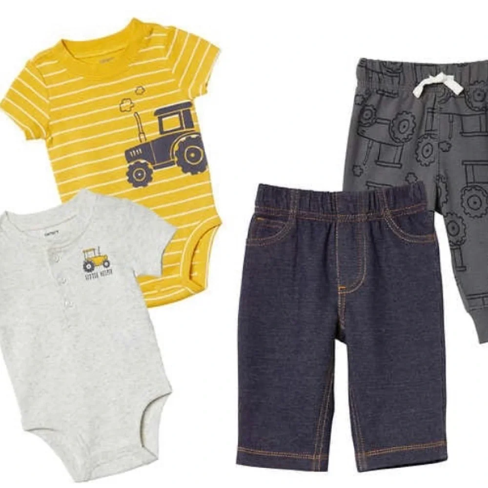 Carter’s Boys Tractor Onesis Pants 4 Piece Set Size 12 Month’s NEW - Picture 3 of 4